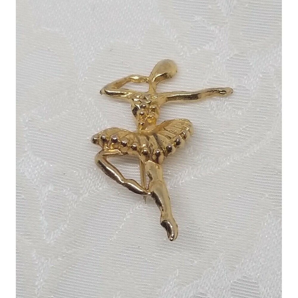 Ballerina Pin Vintage Gold Tone Brooch C Catch Ballet Dancer Toe Bended Knee - Picture 10 of 11